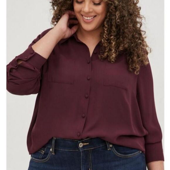 Torrid Madison georgette button-up long sleeve shirt, 4 - Picture 1 of 13